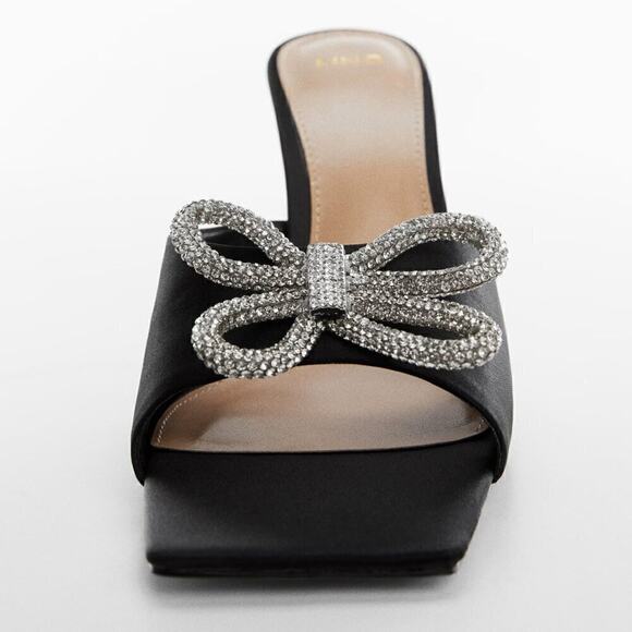 RARE MANGO Bow Rhinestone Heels NWT | Black Square Toe | Sz 7.5 & 9 - Picture 11 of 12